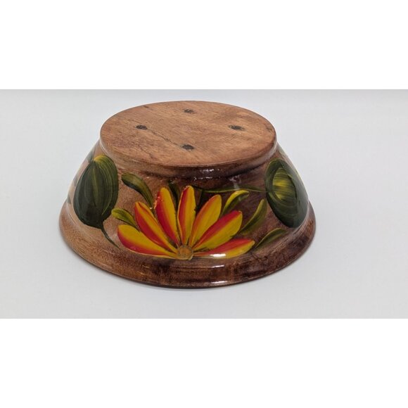 Hand-Painted Wooden Bowl With Vibrant Floral Design - Picture 6 of 12